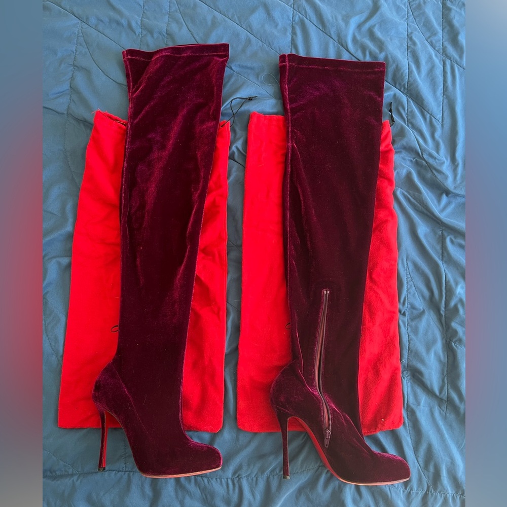 Christian Louboutin Moulin Velvet Almond Toe Thigh Boots EU 41